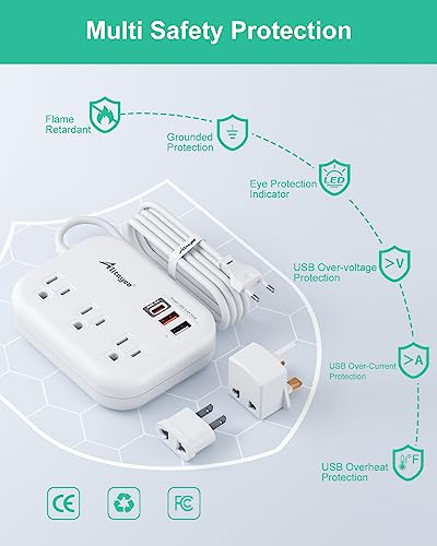 Alitayee PD30W USB C Travel Power Strip,European Travel Plug Adapter C/G/A | PD30W Fast Charger,3 USB,3 Outlets,4ft Extension Cord,International Plug Adapter,UK,Italy Spain France Germany Travel Cruise - style: PD30W-4FT-EU/UK/US Plug