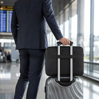 Vangoddy 12-13 Inch Laptop Meeting Bag, Hard Shell Nylon Briefcase Opens Flat, Padded Device Compartment, Front Organizer Pocket, Luggage Strap, Water Resistant, Black