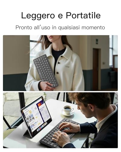 Inateck Ultra-Slim Bluetooth Keyboard, Ergonomic, 3-Device | For iPad/Windows/Android/iOS, Oversized Keycaps, 18-Month Battery Life, Portable Design, QWERTY Layout