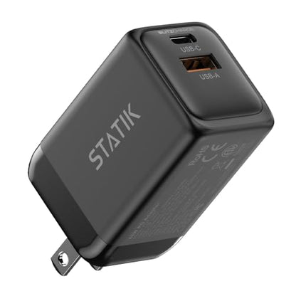 STATIK Fast-Charging GaN Power Adapter - 48W Dual USB C & USB - Foldable Compact Charger for iPhone, iPad, Samsung, Pixel - Smart Overheat Protection - Cable Not Included - size: ['48W']