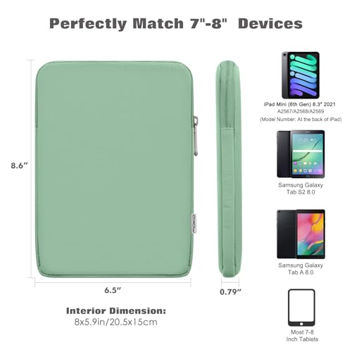 MoKo 7-8 Inch Tablet Sleeve Bag, Polyester Pouch Cover Case Fits iPad mini (A17 Pro) 8.3" 2024, iPad mini 6/5/4/3/2/1, Samsung Galaxy Tab S2 8.0, Tab A 8.0, ZenPad Z8s 7.9, Dark Green - color: Dark Green, size: 7-8 inch
