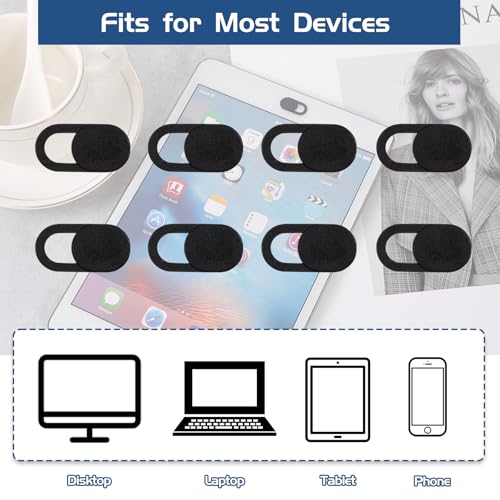 JJUNW 50 Pcs Webcam Cover Slide, 0.023 Inch Ultra-Thin Universal Laptop Camera Cover Slide Webcam Cover for Laptop, Computer(Black) - color: Black