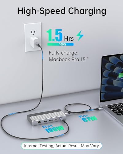 Dual Monitor Docking Station 4K@60Hz, USB C Laptop Docking Station with HDMI 4K, DP(4K@144Hz), 87W PD, Ethernet, 4USB/3.5Audio,usbc hub for HP/Dell/Lenovo Laptops - style: 10 Ports 1 HDMI + 1 DisplayPort