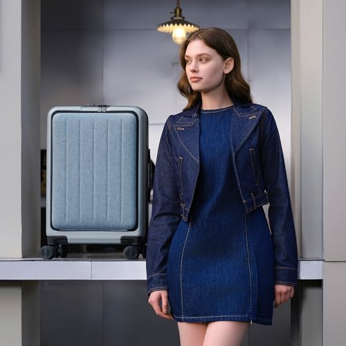 NINETYGO Carry On Luggage 22X14X9 Airline Approved with Front Pocket, 20 Inch Luggage with Front Compartment, Expandable, Double Spinner Wheels, Hardsided PC, TSA Lock (Shadow, Seine Max) - color: 10-Shadow (Seine Max), size: Carry-On 20-Inch (Clamshell,