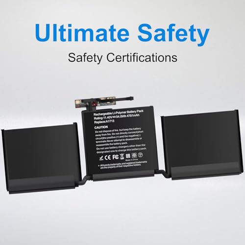 A1713 A1708 A2159 Laotop Battery for Mac Book Pro 13 Inch A1708(Mid2017,Late 2016) A2159 (2019) A2289 (2020) A2338 (2020,2022) EMC - size: A1713 13.25*5.51*0.984 in