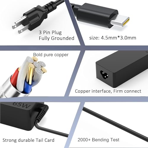 DECSZDY Replacement for 65W Lenovo Laptop Charger USB C ;Compatible with Lenovo ThinkPad T480s T580s T490 E480 E580 Chromebook C330 S330 100e 300e 500e,Yoga C930 C940 720 Power Supply Adapter Cord