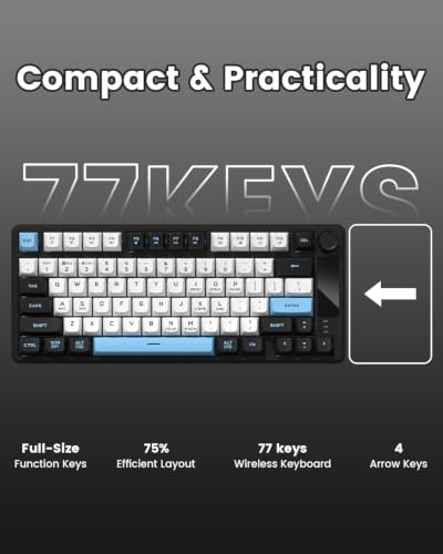 DK75 75% Wireless Gaming Keyboard, RGB Backlit Creamy Keyboard with Media Knob, OLED Screen, Tri-Mode 2.4GHz/USB-C/BT5.0, Anti-Ghosting No-Conflict Silent Membrane Keyboard for MAC Windows - color: Black&Blue