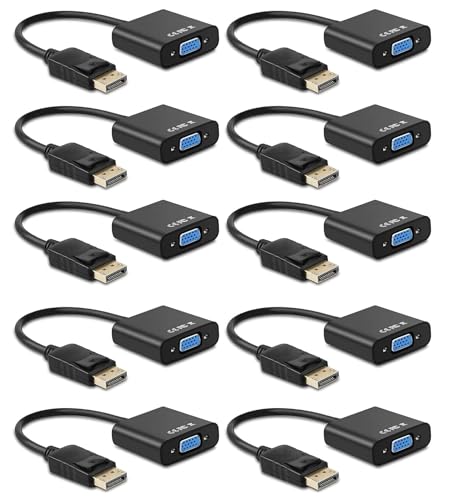 Display Port to VGA Adapter, 10 Packs DisplayPort DP to VGA Converter | Gold-Plated Male to Female, Works with Computer, Desktop, Laptop, PC, Monitor, Projector, HDTV - size: 10Pcs