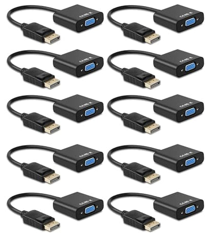 Display Port to VGA Adapter, 10 Packs DisplayPort DP to VGA Converter | Gold-Plated Male to Female, Works with Computer, Desktop, Laptop, PC, Monitor, Projector, HDTV - size: 10Pcs