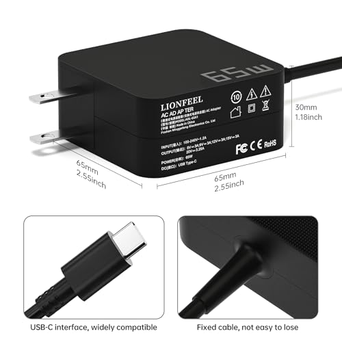 65W USB C Laptop Charger, Universal Fast Charging Power Adapter - Compact Type C Charger Block for MacBook, Dell, HP, Travel, Home & Office Use