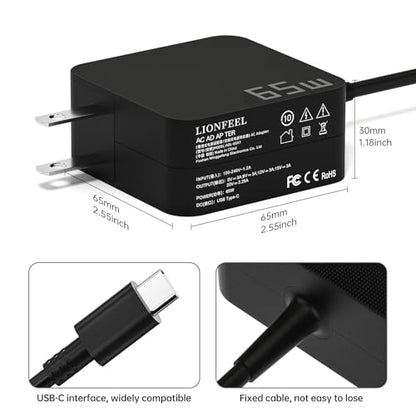 65W USB C Laptop Charger, Universal Fast Charging Power Adapter - Compact Type C Charger Block for MacBook, Dell, HP, Travel, Home & Office Use