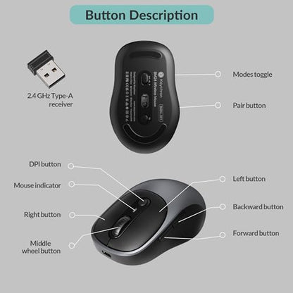Keychron BM24 Portable Wireless Mouse, 2400 DPI Quiet Clicks, 2.4 GHz/Bluetooth 5.2/Wired with Programmable Buttons, Long Battery Life for Laptop PC/Mac/Windows - Metal Gray - color: Metal Gray
