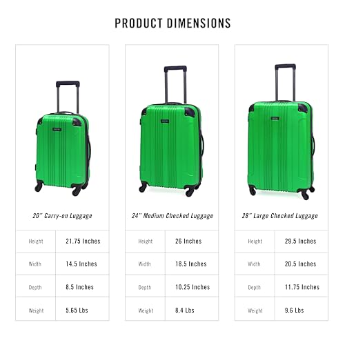 Kenneth Cole REACTION Out of Bounds Lightweight Hardshell 4-Wheel Spinner Luggage, Kelly Green, 28-Inch Checked - color: Kelly Green, size: 28-Inch Checked