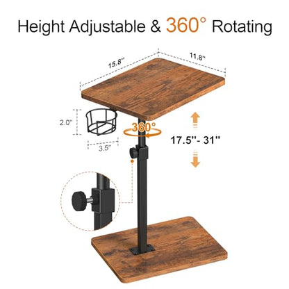 Giikin TV Tray Table, 360° Swivel Height Adjustable TV Trays for Eating on Couch,Sofa Armrest Side Table for Small Spaces Sofa Bed Dinner, Rustic Brown - color: Rustic Brown