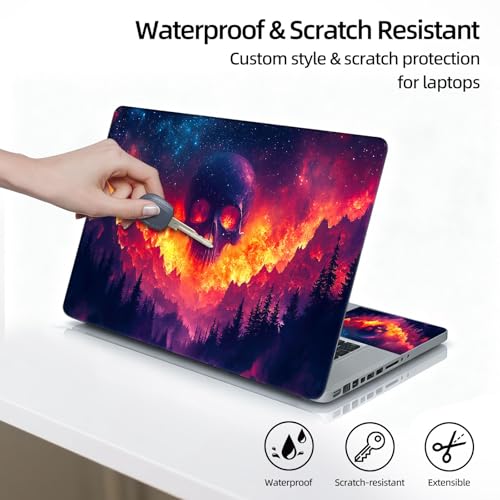 Universal Laptop Skin Sticker Decal, 12"-15.6" Aesthetic Vinyl Wrap, Fiery Skull Mountain Waterproof Notebook Cover Art Protector for MacBook HP Dell Lenovo, Fits 13" 14" 15" 15.6" - color: Fiery Skull Mountain