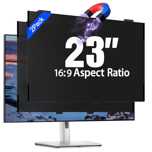 2 Pack 23 Inch Magnetic Computer Privacy Screen Filter for Monitor 16:9 Aspect Ratio, Removable Hanging Privacy Screen Shield, Anti Blue Light Filter, Anti-Glare Protector - size: 23 inch (16:9)
