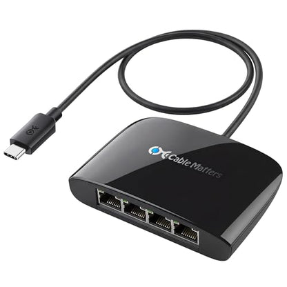 Cable Matters USB C to 4-Port Gigabit Ethernet Switch, TB5/TB4 Compatible | Network Sharing on the Move, Thunderbolt Ethernet Splitter, USB C Gigabit Switch