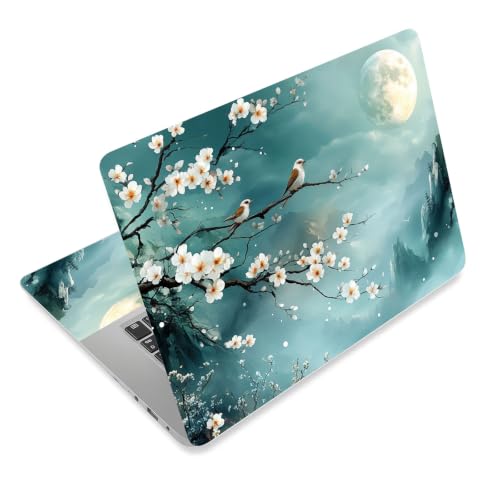 Laptop Skin Sticker Decal for 12 13 13.3 14 15 15.6 in, Universal Vinyl Waterresistant Protector Cover for Notebook PC Netbook, Computer Decor for Women Girls Moonlit Blossom Birds - color: Moonlit Blossom Birds