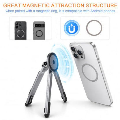 3-in-1 Portable Laptop Stand, Aluminum Alloy Foldable & Adjustable Travel Laptop Desktop Riser Stand Holder with Magnetic Metal Ring & Storage Bag Suitable for Mobile Phones Tablets Computer