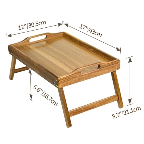 Utoplike Acacia Bed Tray for Eating, Breakfast Trays with Foldable Legs for Bed, Wood Folding Serving Table for Sofa - size: Medium