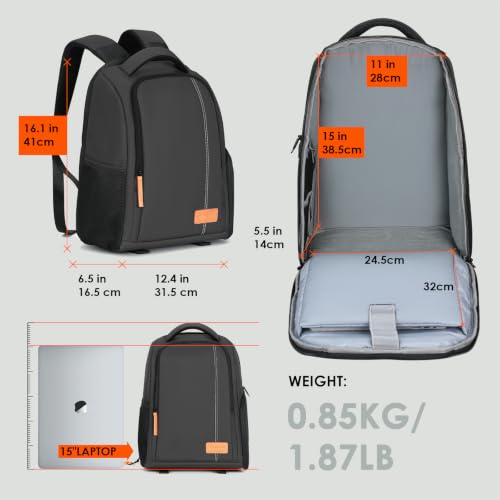 TARION Camera Backpack for Photographers Compact 15L, TB04 Black | 15 Inch Laptop Compartment, Side Access Quick Draw, Anti-theft Hidden Pocket, Tripod Holder, Rain Cover, Travel-Friendly - color: Black