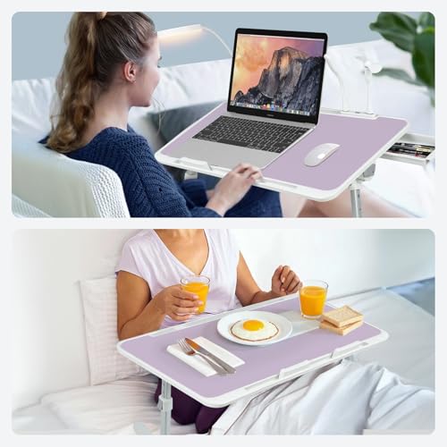 Adjustable Laptop Lap Desk with Cooling Fan USB Light for Adults 56x32cm,Purple - color: Purple+holder,56x32cm