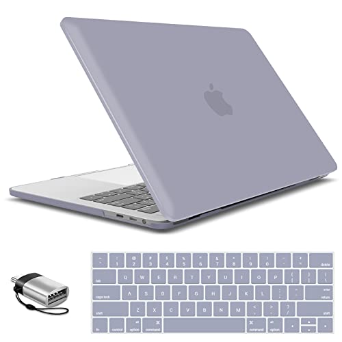 IBENZER Compatible with MacBook Pro 15 Inch Case 2019 2018 2017 2016 A1990 A1707, Hard Shell Case with Keyboard Cover & Type C Adapter for Mac Pro 15 Touch Bar, Lavender Gray, T15LVGY+1TC - color: Lavender Gray, size: For Macbook Pro 15" with Touch Bar A1