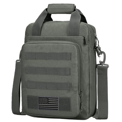 Tactical Messenger Bag, Laptop Briefcase MOLLE Shoulder Pack Handbag | Heavy Duty, Adjustable Strap, Water-resistan, Fit 14inch Tablet, Satchel Work Bag, for Outdoor, Hiking, Travel - color: Grey-green