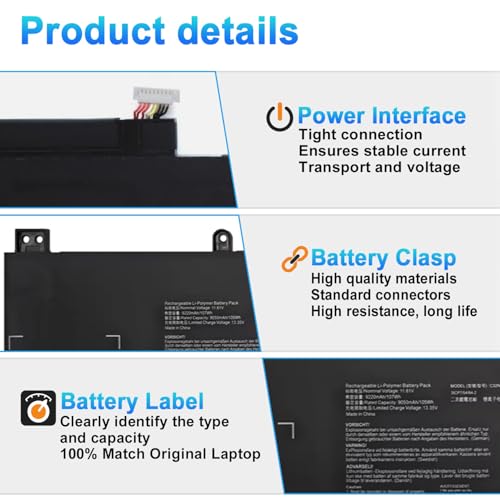 C32N2002 96Wh 6-Cell Laptop Battery Compatible with Asus ZenBook Pro 15 UX535 UX535LI UX564PH Flip 15 UX535LI UX564EH UX564EI UX564PH Series Notebook 0B200-03770000 11.55V 8380mAh - size: 12.40*3.34*0.28inch C32N2002