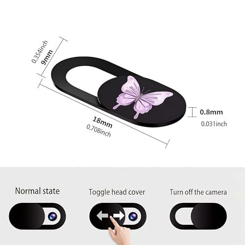 3pcs Plastic Camera Cover Webcam Cover Purple Butterfly Shutter Slider for PC Laptops Phone Lens Sticker for Privacy Protection. Ideal Gift for Christmas, Birthday, Anniversary Day