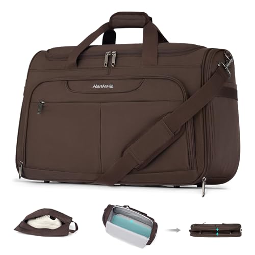 Hanke Carry On luggage Bags for Travel, Large Foldable Duffle Bag for Travel, Softside Lightweight Travel Bag Carry On Bags for Airplanes Women, Travel Tote Bags for Women Men.（Coffee） - color: Coffee, size: Ultra Carry On