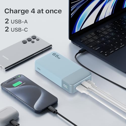 NOBIS Portable Charger, 20000mAh 65W Power Bank with 4 Output Ports, PD QC Fast Charging Travel Essential External Battery Pack for Laptop, MacBook, Phone, Pad (Blue) - color: Blue
