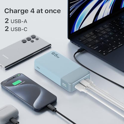 NOBIS Portable Charger, 20000mAh 65W Power Bank with 4 Output Ports, PD QC Fast Charging Travel Essential External Battery Pack for Laptop, MacBook, Phone, Pad (Blue) - color: Blue