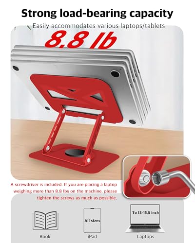 3-Year Red Swivel Laptop Stand-360° Rotating,Ergonomic Adjustable Metal Design,Fits10-16 Laptop Stand,Ideal for Desk Office & Travel,Foldable&Portable,Mechanical Style,Perfect for Everyone - color: Red