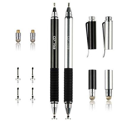 ELZO 3 in 1 Stylus, Disc Stylus Touch Screen Pens and Gel Pen Combo, 2 Pcs with 6 Replacement Tips for All Touch Screens Tablets and Cell Phones, iPhone/iPad/Samsung/Lenovo and More