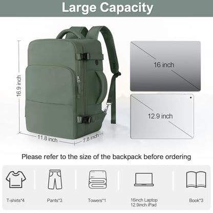 Sinaliy Personal Item Backpack, Carry on Travel Backpack with Multi-Pockets, Waterproof Casual College 16inch Laptop Backpack for Men Women, Army Green | Waterproof 16 Inch Laptop Backpack for Work, College, Weekend, Business, Travel Bag with Wet Pocket,