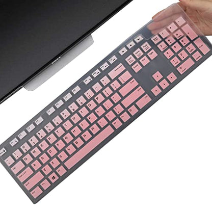 Keyboard Cover Skin for Dell KM636 KB216 KB216t KB216d KB216p Wired & Wireless Keyboard, Dell Optiplex 5250 3050 3240 5460 7450 7050, Dell Inspiron Desktop 24" 27" 5400 5490 7700 7790 3475 3670 3477 - color: Gradual Pink