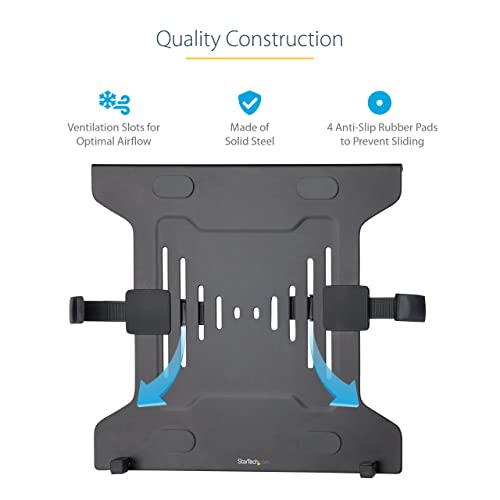 StarTech VESA Laptop Tray up to 9.9lb, Ventilated (Laptop-ARM-Tray) | Adjustable Monitor Arm Laptop Tray Secures Notebooks (4.5kg/9.9lb), 75x75 & 100x100 VESA Holes, For Desk Mounts/Stands