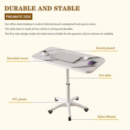 Height Adjustable Compact Laptop Desk, Pneumatic Sit Stand Table, Mobile Standing Desk with 5 Wheels, Portable Spacious Sofa Side Table, Easy to Install(A) - color: A