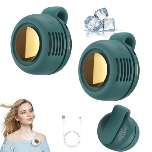 Portable Silent Mini Bladeless Electric Fan, Adjustable 3-Speed Suspended Wearable Fans, Small Clip on Fan for Shirt & Waist for Outdoor & Travel & Office (Green, 2pcs) - color: Green, size: 2pcs