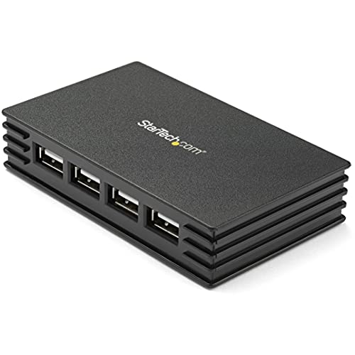StarTech 4-Port USB 2.0 Hub, Bus or Externally Powered, TAA (ST4202USB) | Compact black, 480Mbps, USB Powered or included power adapter, Portable Mac PC laptop, USB 1.1 backward compatible