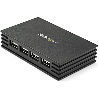 StarTech 4-Port USB 2.0 Hub, Bus or Externally Powered, TAA (ST4202USB) | Compact black, 480Mbps, USB Powered or included power adapter, Portable Mac PC laptop, USB 1.1 backward compatible