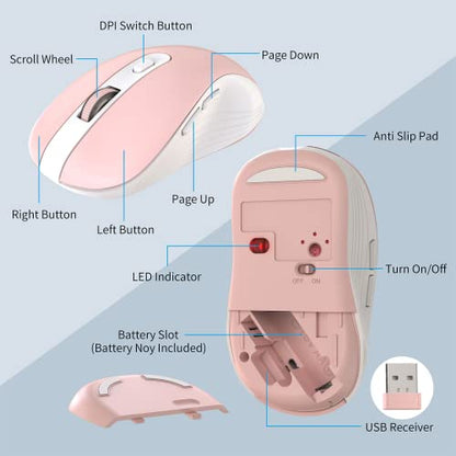 Wireless Keyboard and Mouse Combo, MARVO 2.4G Ergonomic Wireless Computer Keyboard with Phone Tablet Holder, Silent Mouse with 6 Button, Compatible with MacBook, Windows (Pink) - color: Pink