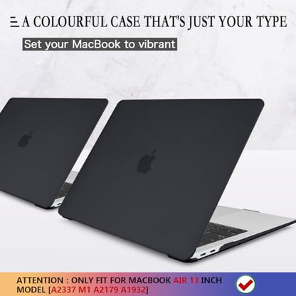 CISSOOK Matte Finish Black Case for MacBook Air 13 inch Case 2020 2021 2019 2018 Release Model A2337 M1 A2179 A1932 with Touch ID, Plastic Hard Shell with Keyboard Cover for 2020-2022 New Air 13" M1 - color: Air13inch-Matte Frosted Black