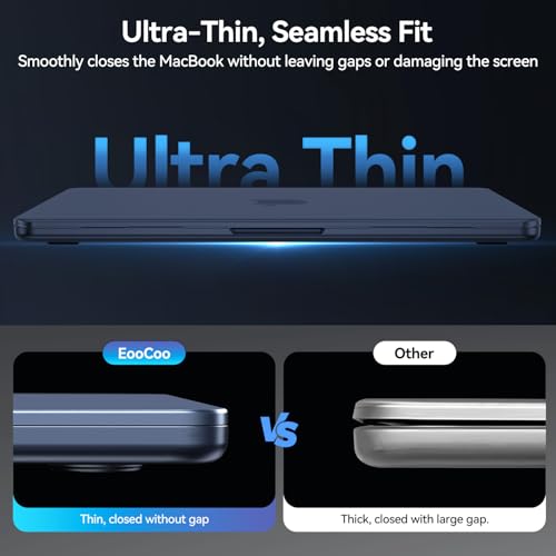 EooCoo Case for MacBook Air 15 inch M5 M4 M3 M2 2026-2023, Frost Midnight | Easy to Install, Sturdy, Plastic Hard Shell Case & Keyboard Cover & Screen Protector, Model: A3448 A3241 A3114 A2941 - color: Original Midnight