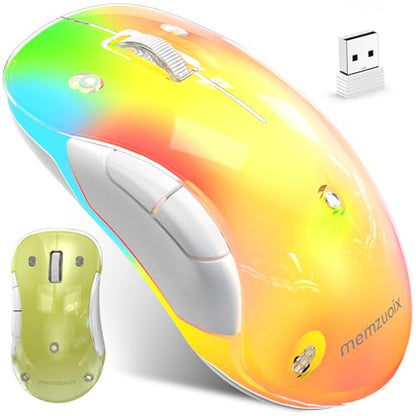 memzuoix 2.4G LED Wireless Mouse, Rechargeable Ergonomic Mouse with Detachable Cover, 1400 DPI Portable Optical Computer Mouse with USB Receiver for Laptop, PC, Desktop and MacBook, 5 Buttons-Yellow - color: Yellow