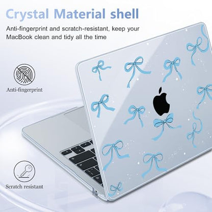 May Chen for MacBook Air 15 inch Case M5 M4 M3 M2 2026 2024-2023, Model A3448 A3241 A3114 A2941, Closes Seamlessly Hard Shell Laptop Cover with Keyboard Cover, Blue Bows P720 - color: Blue Bows P720