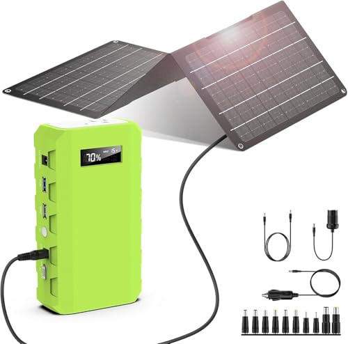 Powkey 24000mAh Portable Power Station with Panels Included 30W | Powkey 86Wh Solar Generator with AC Outlet 120V, Lithium Battery Rechargeable Powered Bank with 65W AC Outlet for Emergency - color: Green+black