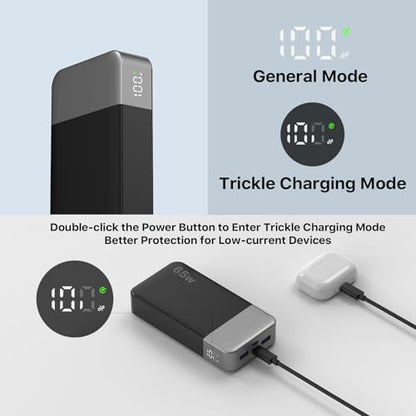 NOBIS 20000mAh Battery Pack Power Bank 65W Power Bank, Portable Charger with Digital Display, Dual USB-C/USB-A Fast Charging for Laptop, Phone, Tablet, Travel-Friendly External Battery Pack - color: Black