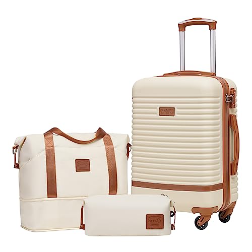 Coolife Suitcase Set 3 Piece Luggage Set Carry On Travel Luggage TSA Lock Spinner Wheels Hardshell Lightweight Luggage Set(White, 3 piece set (DB/TB/20)) - color: White, size: 3 piece set (DB/TB/20)
